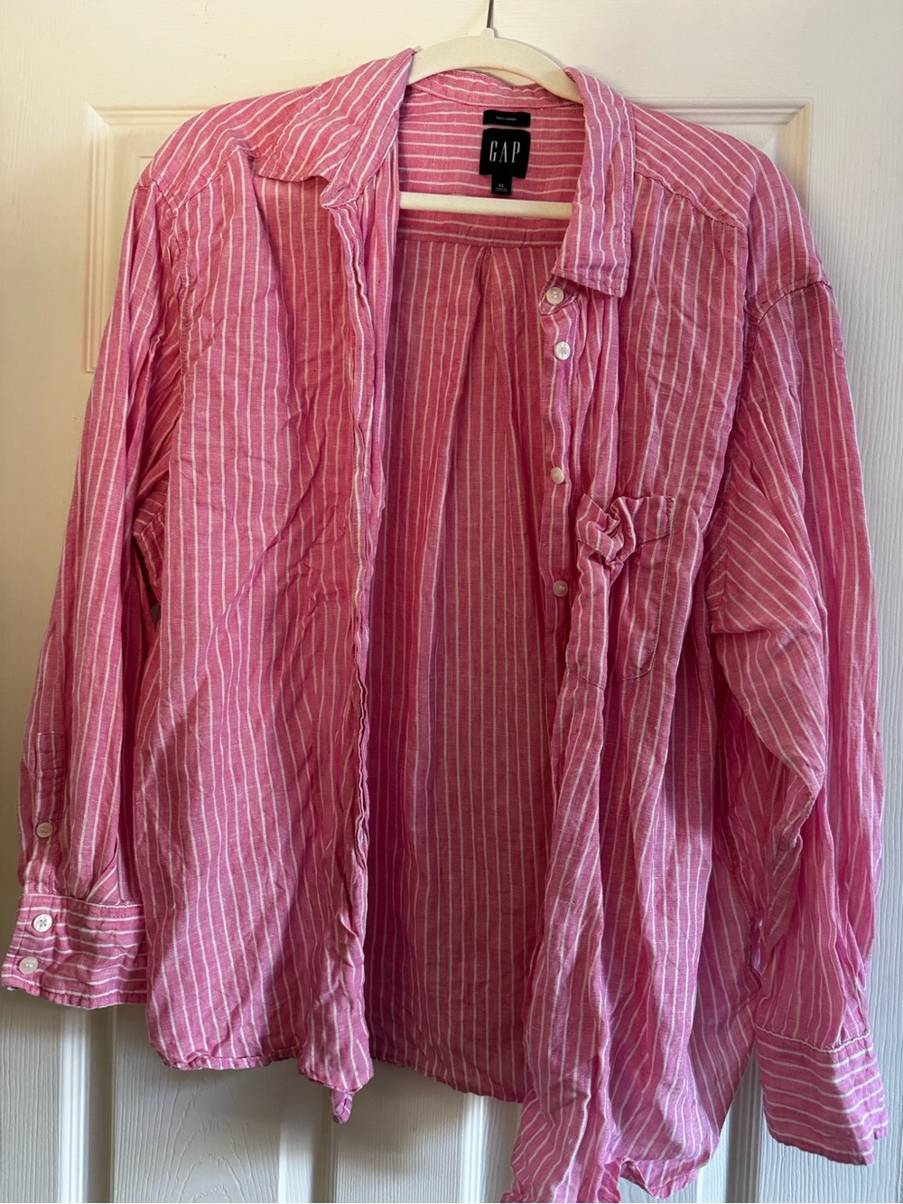 GAP Pink and White Striped Button-Down Shirt